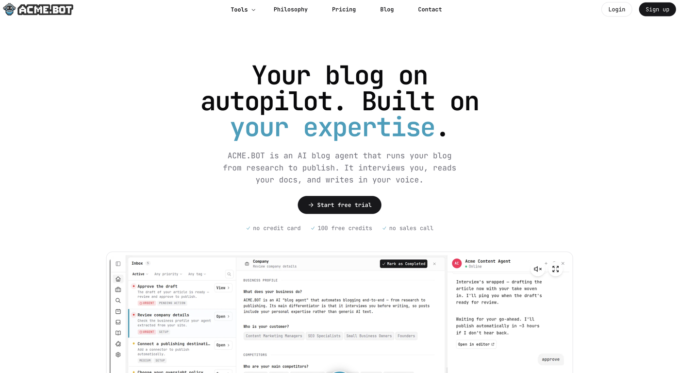 ACME.BOT - No-Slop AI SEO Agent That Interviews You