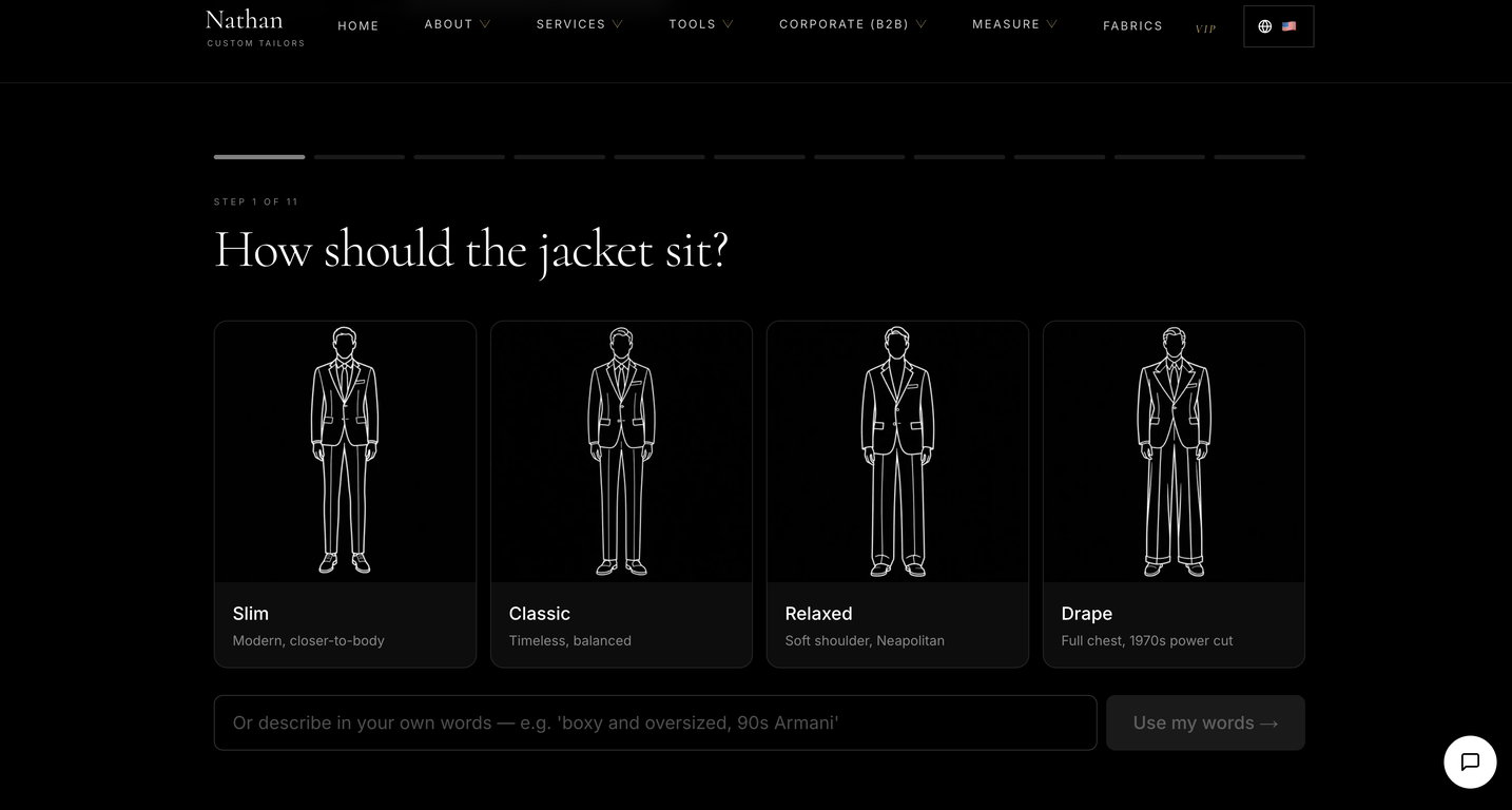 Nathan Tailors AI Suit Generator